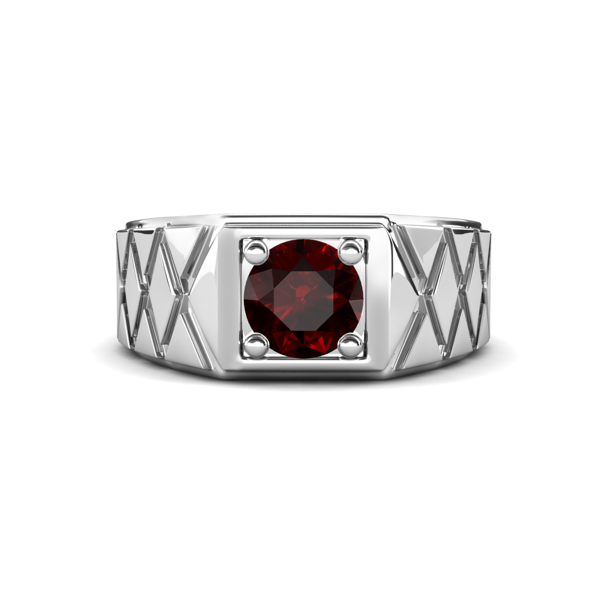 Jabari 1.05 ct Red Garnet (6.50 mm) Criss Cross Design Shank Solitaire Men Band (9.5 mm) 